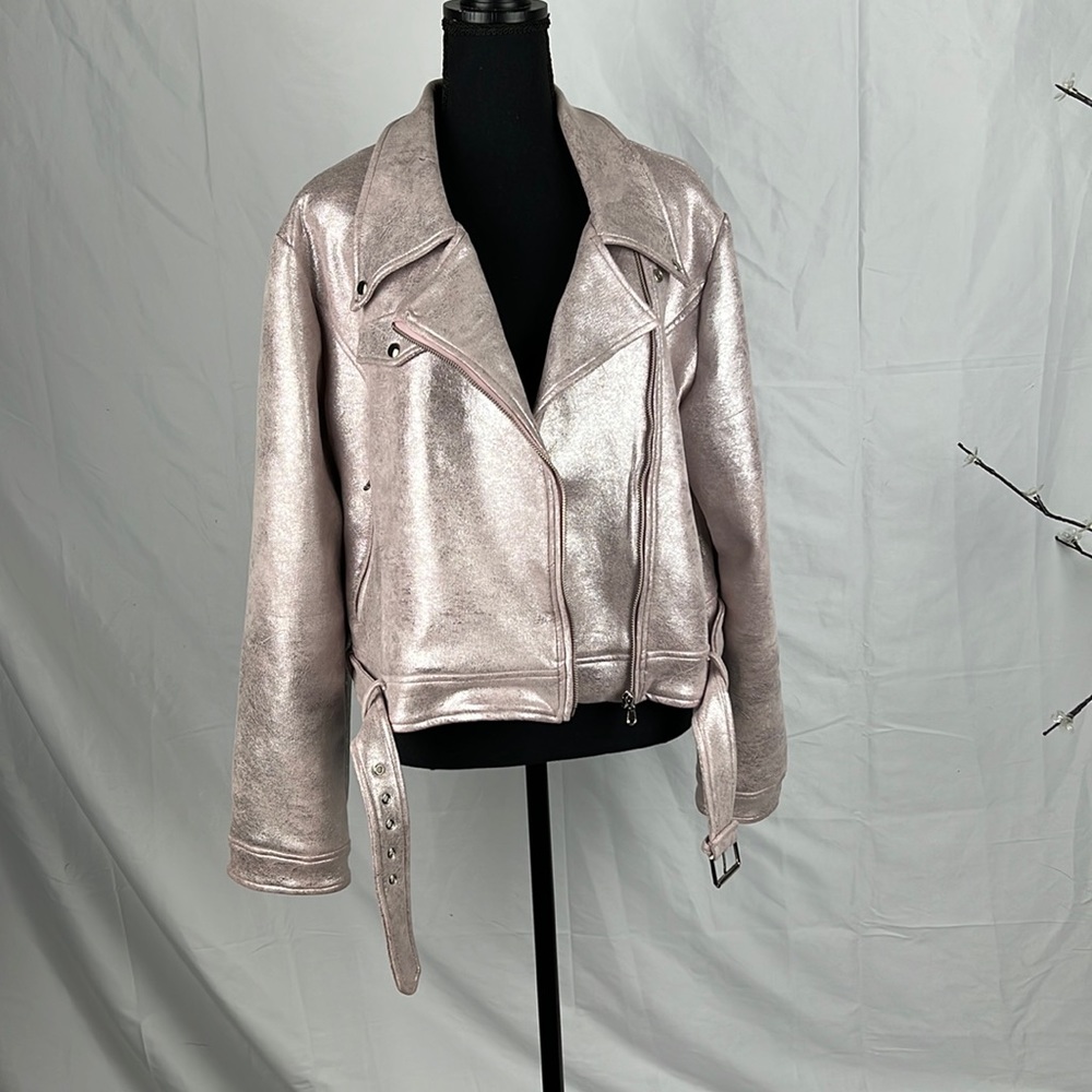 LulaRoe Simply Comfortable Soft Shiny Pink Jacket with Belt Detail & Zip Detail